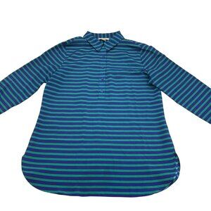 Loft Women's Small Blue & Green Striped Long Sleeve Shirt Blouse Career‎